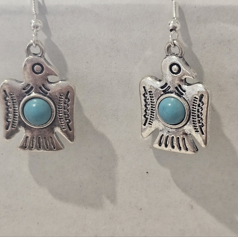 Vintage Dangle Silver Thunderbird Earrings Native Tribal Jewelry Boho Cowgirl